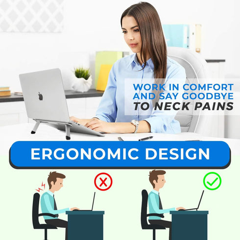 Laptop Riser for Desk, Aluminum Foldable Stand for 10”-16” Models Including MacBook, HP, and More