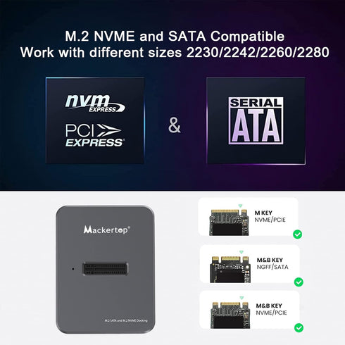 M.2 NVMe & SATA to USB C Docking Station, Aluminum Alloy Reader Adapter for 2280 2260 2242 2230 Enclosure