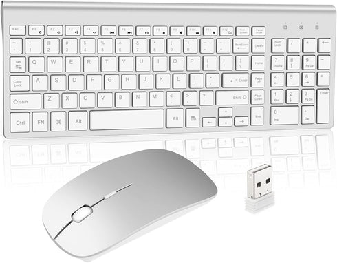 Wireless Keyboard and Mouse, Full Size USB Portable Plug and Play, Low Profile Quiet Compact for Mac PC Laptop Tablet