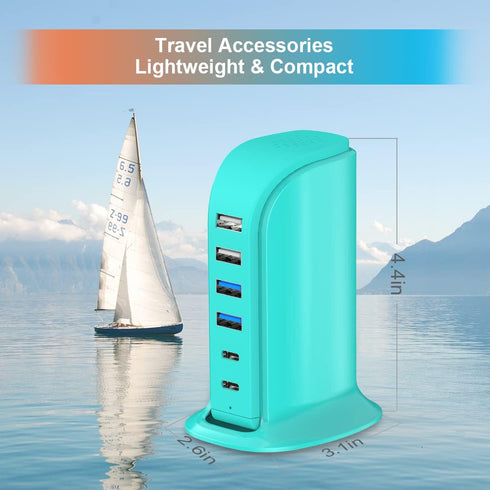 Upoy USB Charger Block, Charging Station for Multiple Devices, Power Strip Adapter for Phone, Tablet, Ear Buds with 5ft