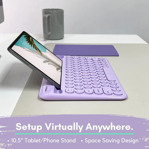 Macally Small Wireless Bluetooth Keyboard for Tablet and Phone, Rechargeable 78 Key iPad Keyboard with Stand - Purple