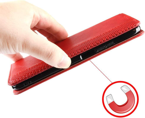 ZTE ZMax 10 Wallet Case, PU Leather Flip Book Style Folio Cover with Kickstand and Card Holder, Red