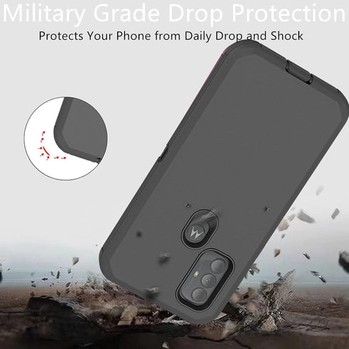 for Motorola Moto G Play 2023 Case, Heavy Duty Defender Shockproof Dustproof Protection 3 in 1 Rugged Cover, Black