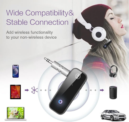 ORIA Bluetooth 5.0 Receiver for Car, Upgraded Aux Bluetooth Adapter, 2 in 1 Bluetooth Transmitter Receiver with Noise Cancelling 3.5mm, Hand Free Call for Home Stereo System, Headphones,Speakers