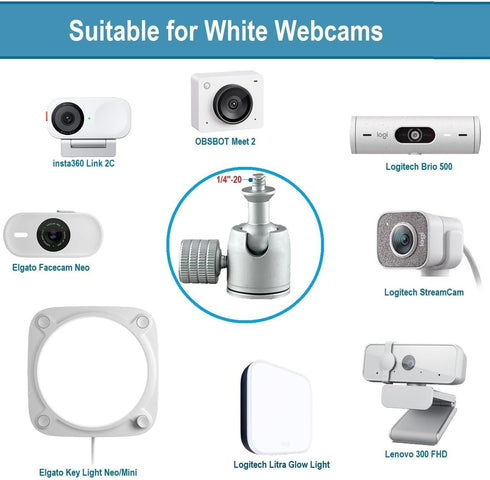 AceTaken 500,StreamCam,Lenovo,Elgato White Webcam Stand for Logitech Brio Neo Webcams