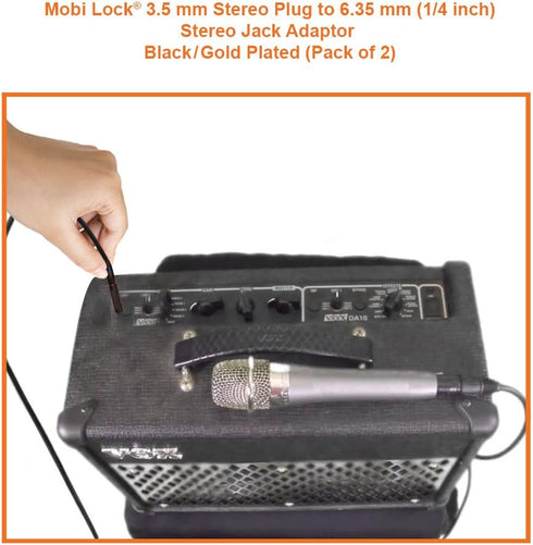 Mobi Lock 3.5mm Plug to 6.35mm Socket Adapter (Pack of 2), Connects 3.5mm Devices to 6.35mm Amplifiers & Speakers
