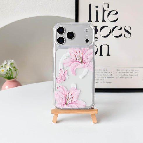 NITITOP 17 Compatible for iPhone Pro Max Case Clear Magnetic Compatible with MagSafe Cute Lily Flowers Floral for Women