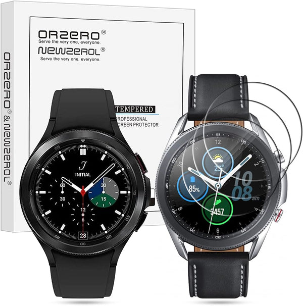 Orzero 3 Pack Tempered Glass Screen Protector for Samsung Galaxy Watch 4 Classic 46mm, 2.5D Arc Edges