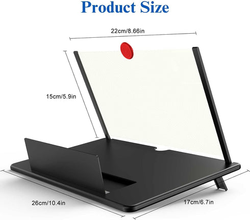 12" Screen Magnifier - 3D HD Mobile Phone Projector Screen for Movies, Videos, Gaming (Black, 12inch)