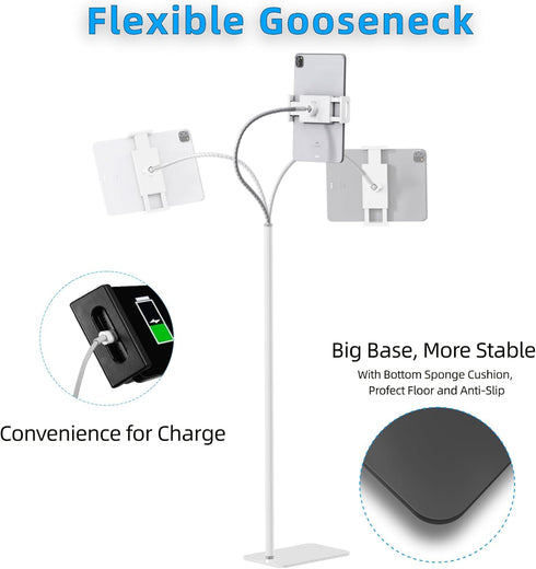cretopwin (3.5''-9.7''), Tablet Floor Stand Holder with Flexible Gooseneck and Stable Base, Compatible with Tablet