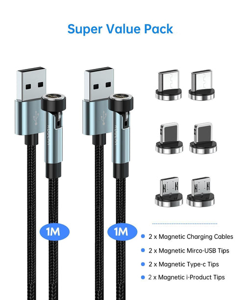 Kuulaa 7pin Magnetic Charging Cable 2Pack, 3FT 540° Rotating Magnetic Phone Charger Cable with 3A Fast Charging