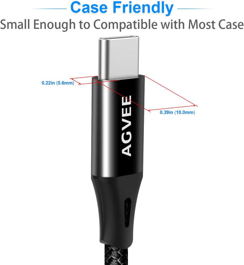 AGVEE 15ft USB-C Cable 2 Pack, Extra Long Braided Fast Charger for Samsung S10, Note 9, LG Stylo 4/5 - Black