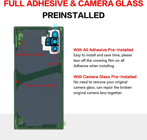 Compatible Samsung Galaxy Note 10+ Back Glass Cover Case Replacement, 6.8-Inches with Installation Kit