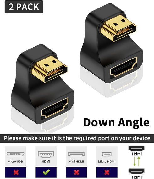 Poyiccot 8K HDMI 180 Degree Adapter, U Shaped HDMI Adapter, Down Angle HDMI 2.1 Male to Female Adapter 48Gbps HDMI Extender Adapter with LED Indicator for HDTV, PS5, Laptop, 2pack