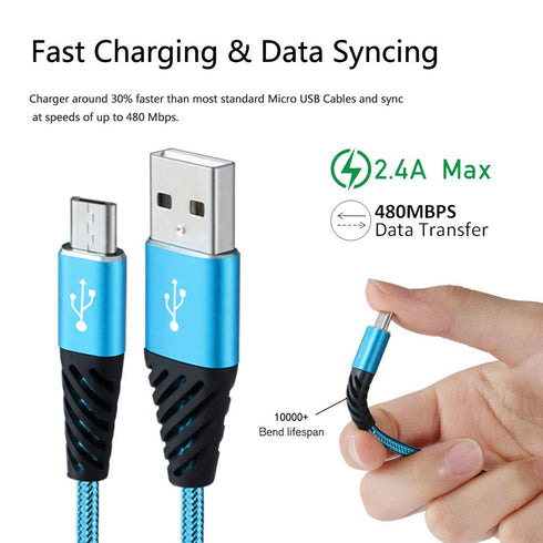 Micro USB Cable 6FT 4-Pack - Phone Charger Android Nylon Braided Fast Charging Compatible with Samsung Galaxy