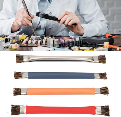 Oumefar 4Pcs Motherboard Cleaning Anti Static Brush, Double Head Cleaning Brush for Mobile CPU