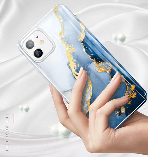 luolnh iPhone 11 Case for Men, Gold Glitter Sparkle Marble Design, Shockproof Soft Silicone TPU Bumper Cover, White &