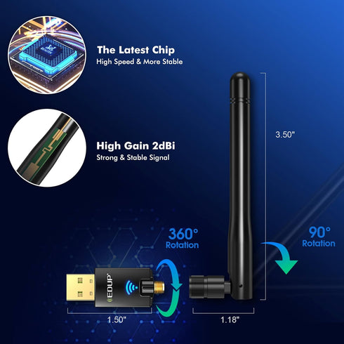 EDUP AC600M USB WiFi Adapter for PC, Dual Band Wireless USB Network Adapter for Laptop Desktop