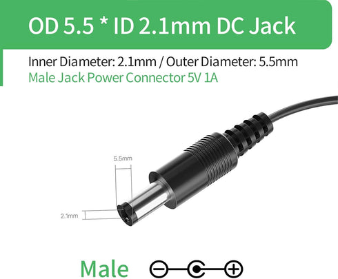 AC to DC 5V 1A Power Supply Adapter, Plug 5.5mm x 2.1mm