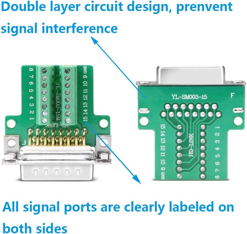 DB15 Solderless Male RS232 D-SUB Serial Adapters, 15 Pin Port Terminal Solderfree Breakout Board Connector with Case