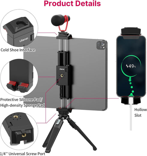 ULANZI ST-29 Phone Tripod Mount, Universal 2-in-1 Tablet Smartphone Holder Adapter with Cold Shoe Mount, 2.6"-8.8"