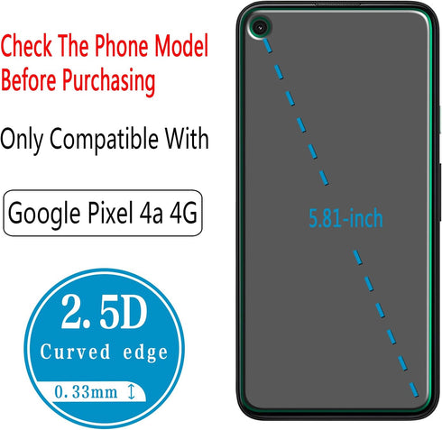 HPTech Tempered Glass Screen Protector (2 Pack) for Google Pixel 4a, Anti Scratch, Easy Install, Bubble Free