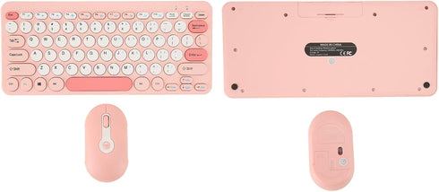 Mini Keyboard and Mouse Combo, Stylish Colorful Round Keycaps Mute Laptop Keyboard Mouse Set, Ergonomic Design for OS