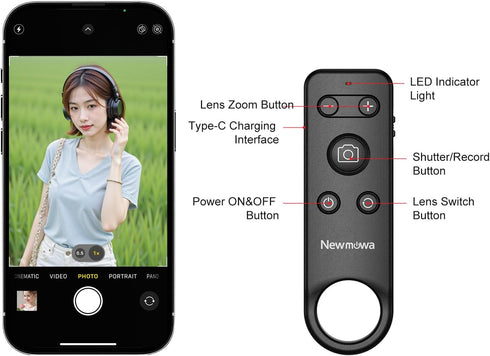 Newmowa 15 26) Phone Wireless Bluetooth Remote Control, Support Video Photo Shooting/Zooming/Lens Switching