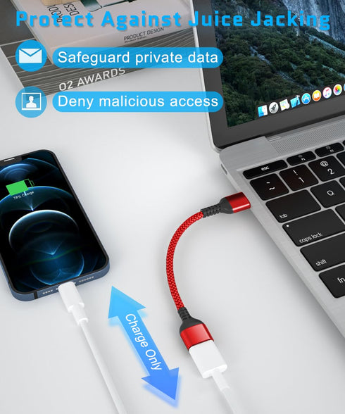 USB Data Blocker Adapter 3-Pack, Charge Only Type-A Cable, Data Blocking Defender for iPhone 12 13 14 15, Samsung