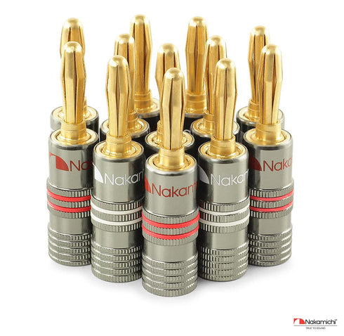 Nakamichi Ultimate Series 24K Gold Plated Beryllium Red Copper Banana Plug, 12-18 AWG Gauge Size, 4mm Connector, 10 Pcs