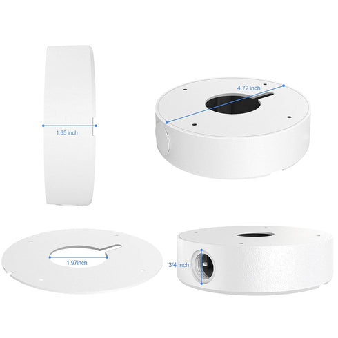 ENS Custom Drilling Junction Box for Security Cameras - Aluminum Enclosure for Dome/Turret/Bullet/Fisheye Cameras, White