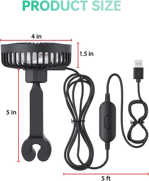 3 5V TriPole Car Fan for Rear Seat USB Powered Powerful Speed Fan with Adjustable Clip for Vehicles SUV RV