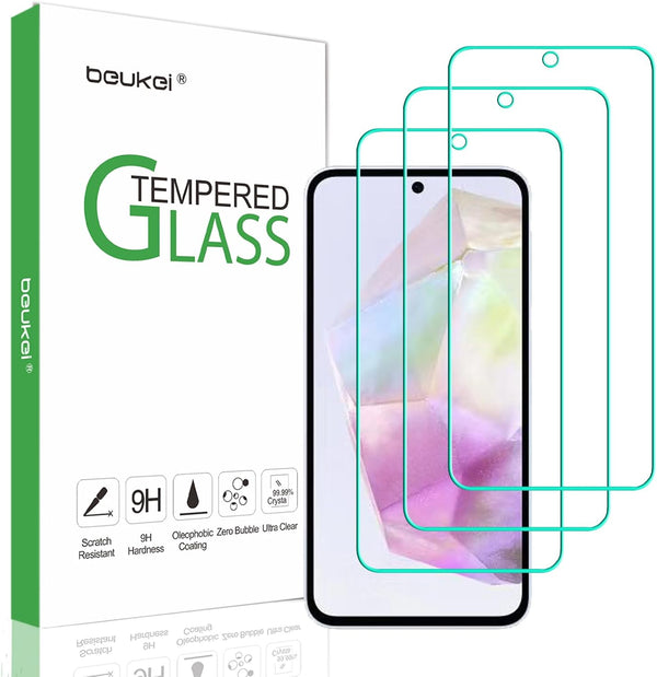 beukei (3 Pack) Tempered Glass Screen Protector for Samsung Galaxy A35 5G, Touch Sensitive, Case Friendly, 9H Hardness