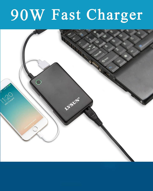 Universal Laptop Charger with LCD Display, 90W Slim AC Adapter Power Supply with USB Port for Most Notebooks