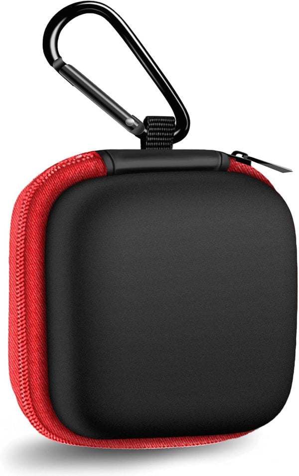 MOLOVA Square Earbud Case, Portable EVA Carrying Bag with Carabiner for Earphone, SD Memory Card, Red