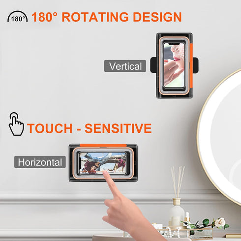 TRELC Shower Phone Holder, 180 Rotation Wall Mount Waterproof Phone Mount for Bathroom Kitchen Mirror Bathtub, Anti-Fog