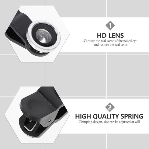 OUNONA 2 Sets 3-in-1 Clip-on Smartphone Camera Lens Kit with Fisheye Wide Angle and Macro Lens Silver Multifunctional