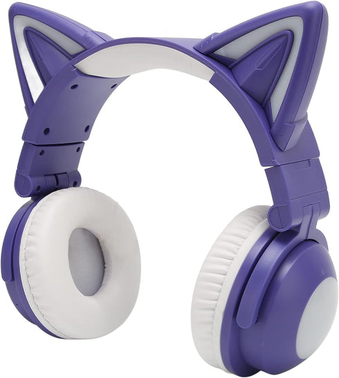 PUSOKEI RGB Cat Ear Headphone, Stereo Cute Gaming Bluetooth Headphones with 3.5mm Cable, Over Ear, Adjustable LED Light