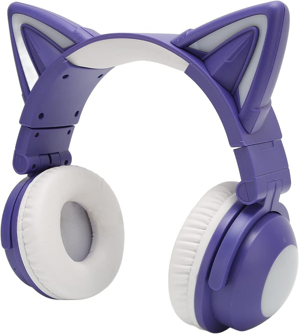 PUSOKEI RGB Cat Ear Headphone, Stereo Cute Gaming Bluetooth Headphones with 3.5mm Cable, Over Ear, Adjustable LED Light
