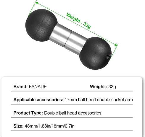 FANAUE 17mm 17mm Aluminum to Ball Head Adapter, Compatible with Garmin and Other GPS Devices with Connection