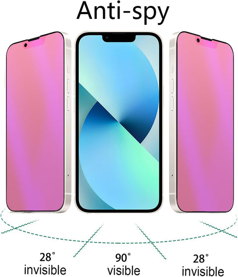 2 Pack Anti-Blue Privacy Tempered Glass for iPhone 13 Pro/13/14, Anti-Spy Screen Protector, 6.1 Inch - Colorful