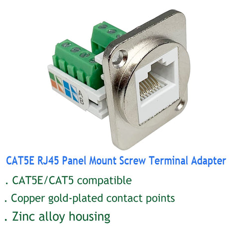 5PCS RJ45 Panel Mount Screw Terminal Adapter, D-Type RJ45 Female Solderless Terminal Cat5E Ethernet Extender