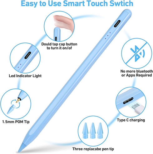 Stylus Pen for iPad, Active Pencil with Quick Charge, Palm Rejection Tilt Sensor, Magnetic Pen Compatible with
