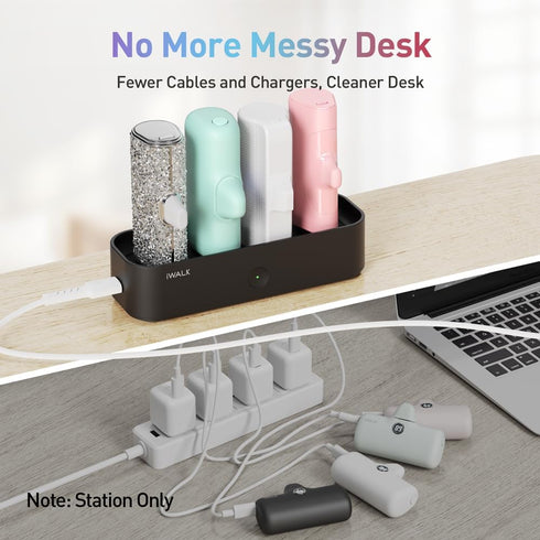 iWALK Charger Station for Portable Chargers - 4500mAh, 4800mAh, 5000mAh Family-Sized USB-C Charging Station, Black