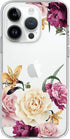 Slim Fit Crystal Clear Floral Pattern Case Compatible with iPhone 14 Pro, Pink Purple Flowers Design for Girls Women,