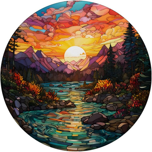 Sunset Stained Glass Mosaic Landscape Scene PopSockets Swappable PopGrip