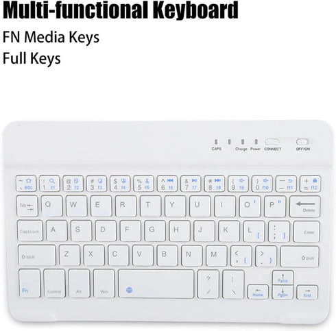7 Inch Mini Universal Bluetooth Keyboard, Multi-Function Aluminum Alloy Portable Ultra-Slim Keypad, White Color