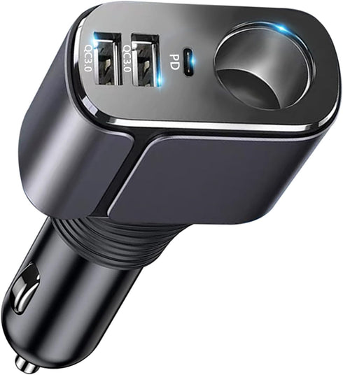 4 in 1 USB C Car Charger Adapter, 210W Multi USB Cigarette Lighter Adapter with 3 USB Ports for iPhone 15/14