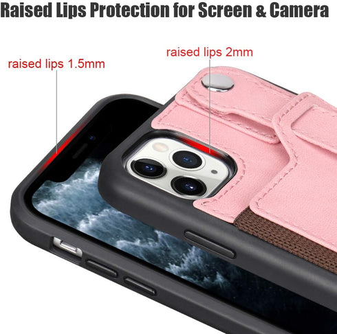 TOOVREN Phone Cover for iPhone 11 Pro Max, Wallet Case with Card Holder, PU Leather Kickstand, Pink