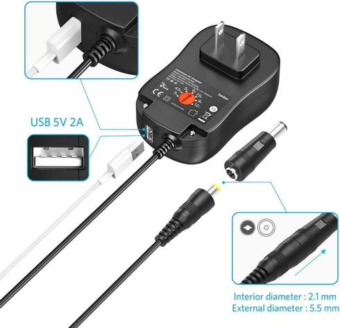 Belker 30W Universal AC DC Adapter Power Supply for LED Light Strip, Router, Speaker, Smart Phone, Tablet, CCTV